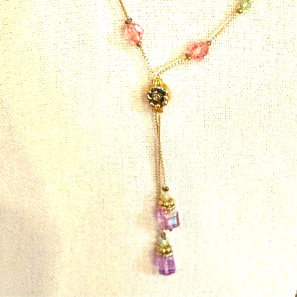Dabby Reid Heidi Necklace Pink Swarovski Crystal Gold Plated Y Drop Jewelry